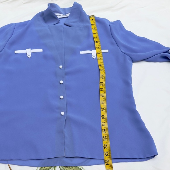 Vintage 70s Manning Silver Blue & White Long Sleeve Skirt Set - Picture 11 of 14